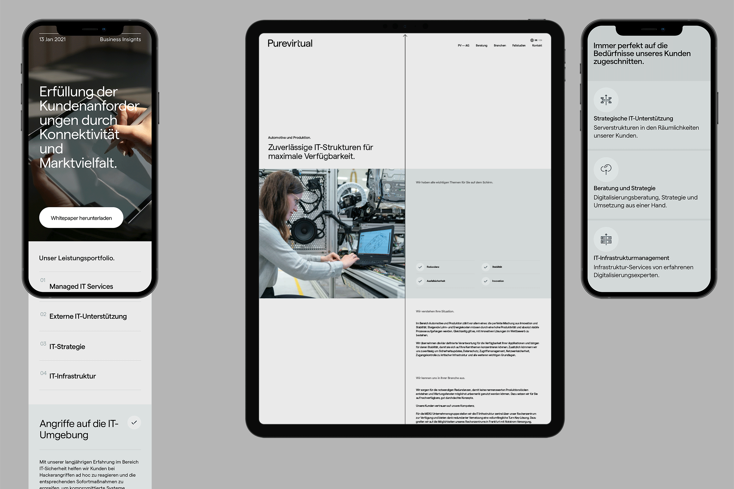 Purevirtual website responsiveness showcased on mobile