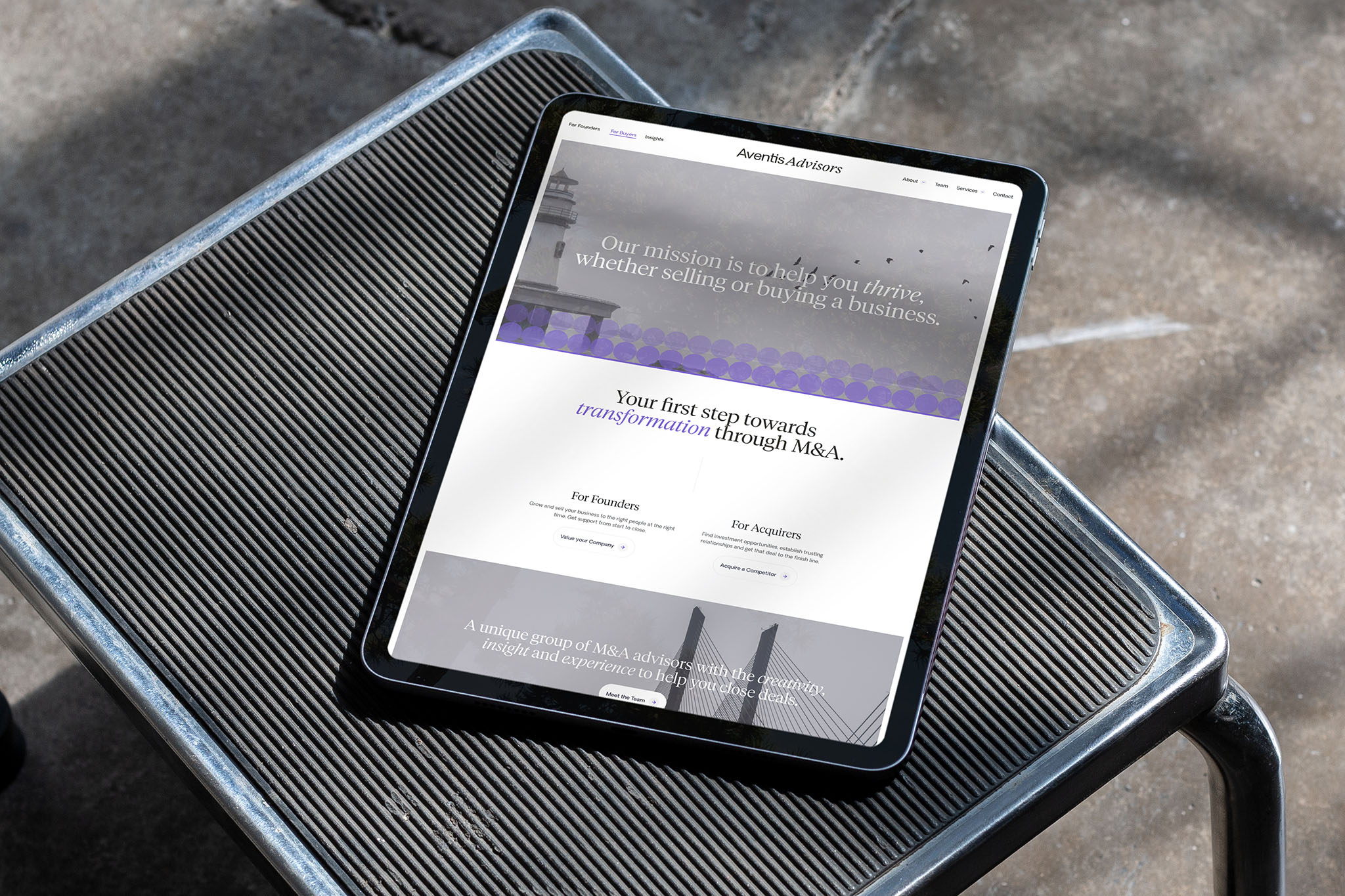Aventis website homepage on tablet
