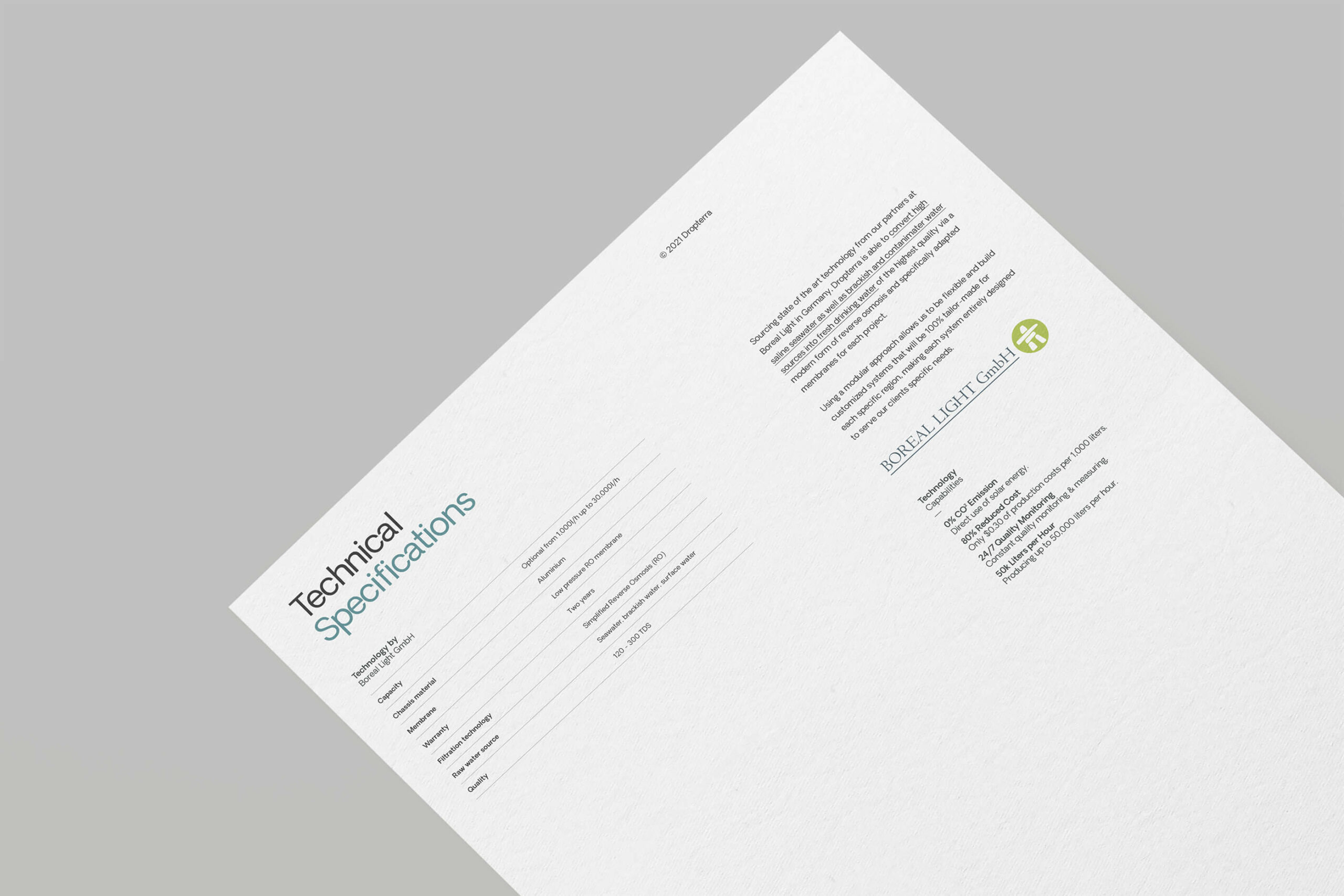 Dropterra technical specifications paper