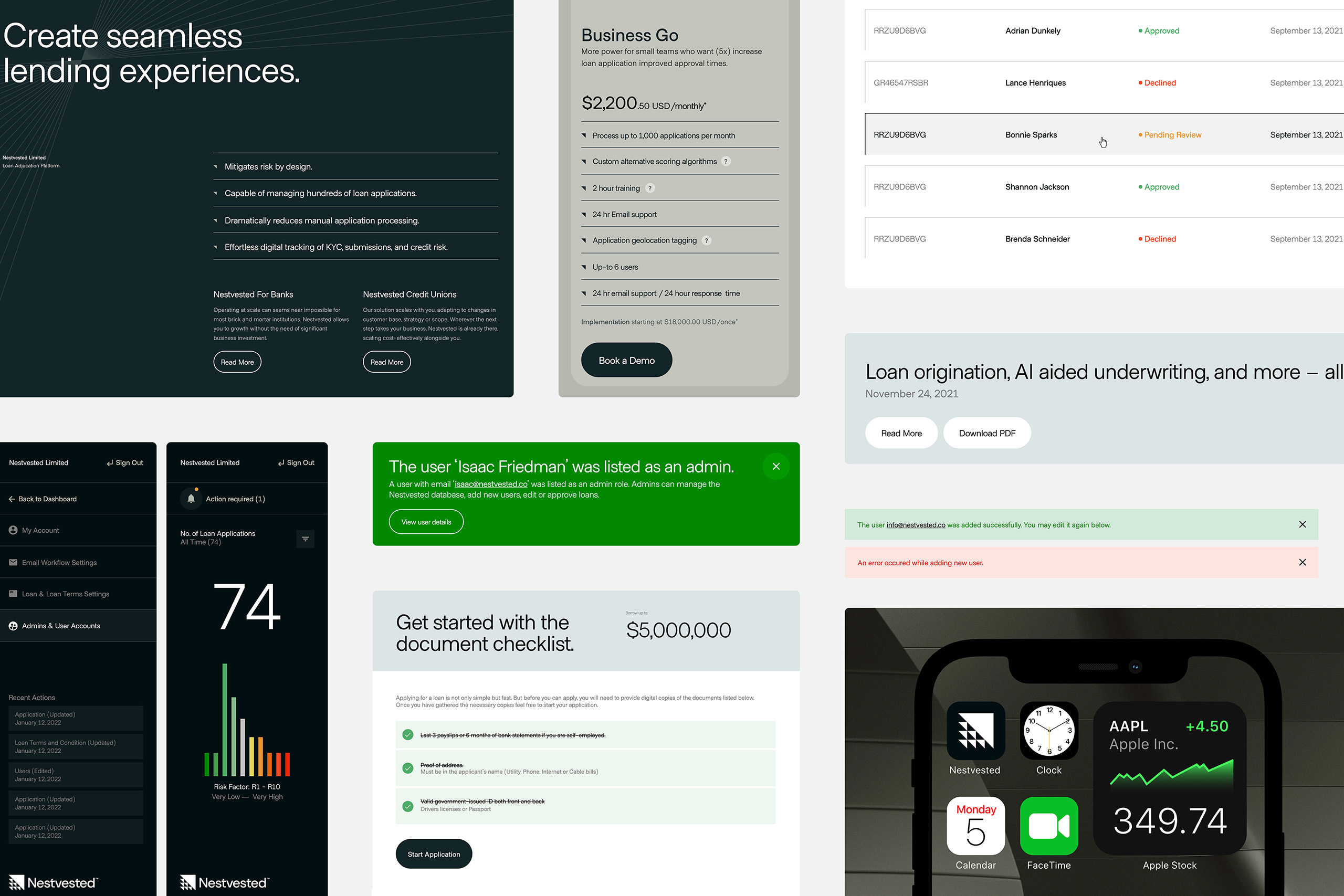Nestvested product dashboard ui on different screens