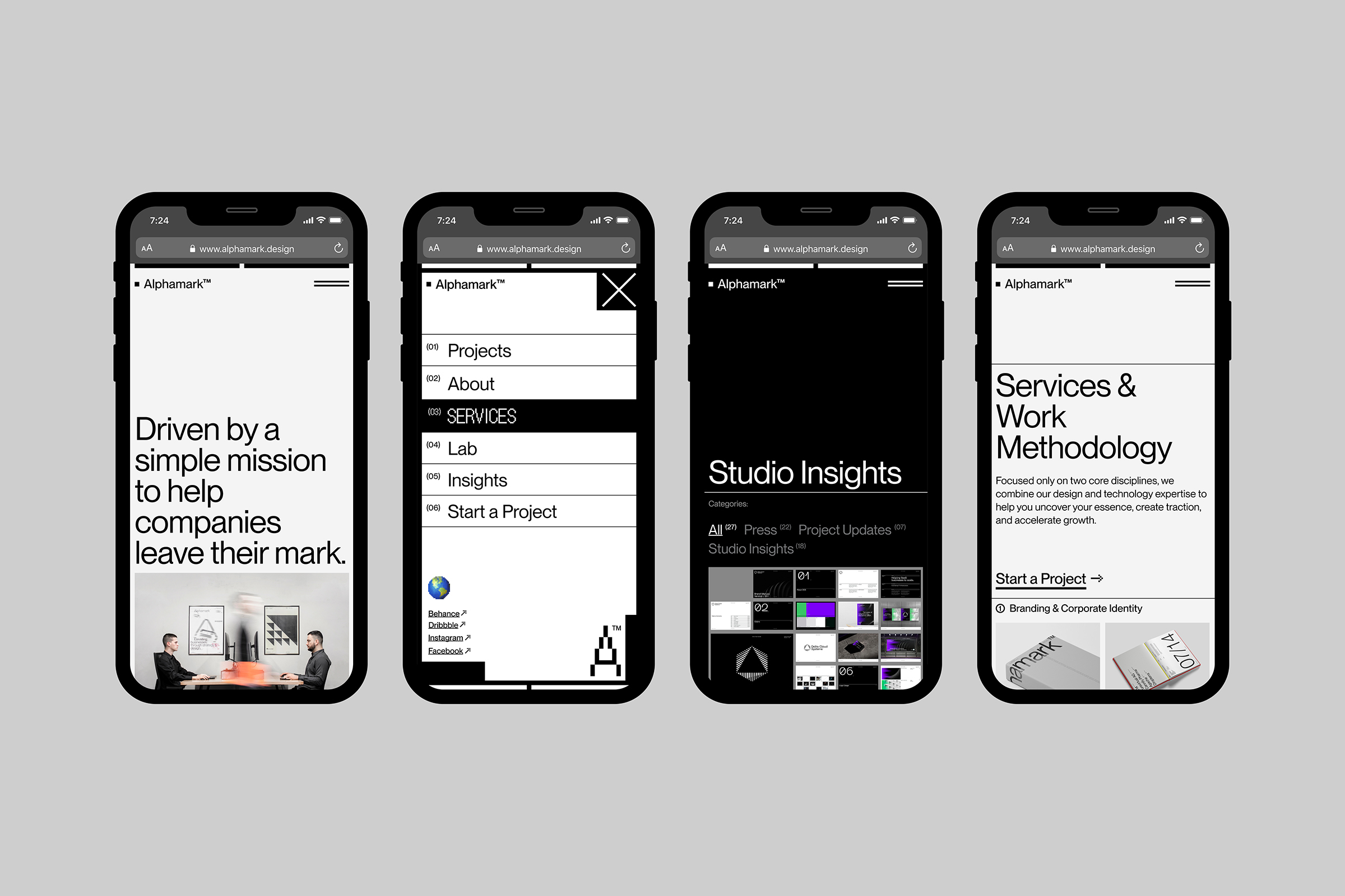 Alphamark website showcased on mobile phones