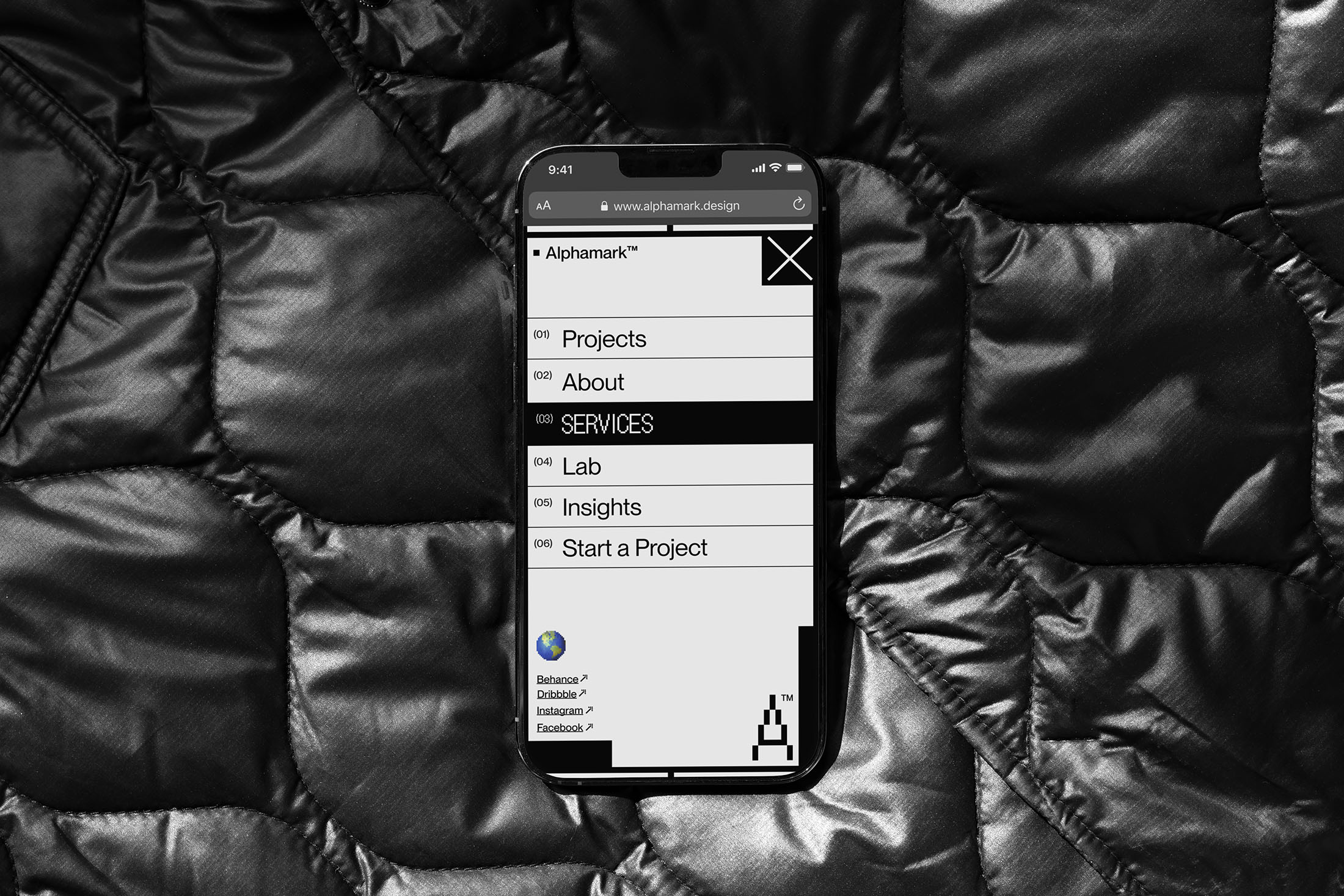 Alphamark opened menu on mobile preview