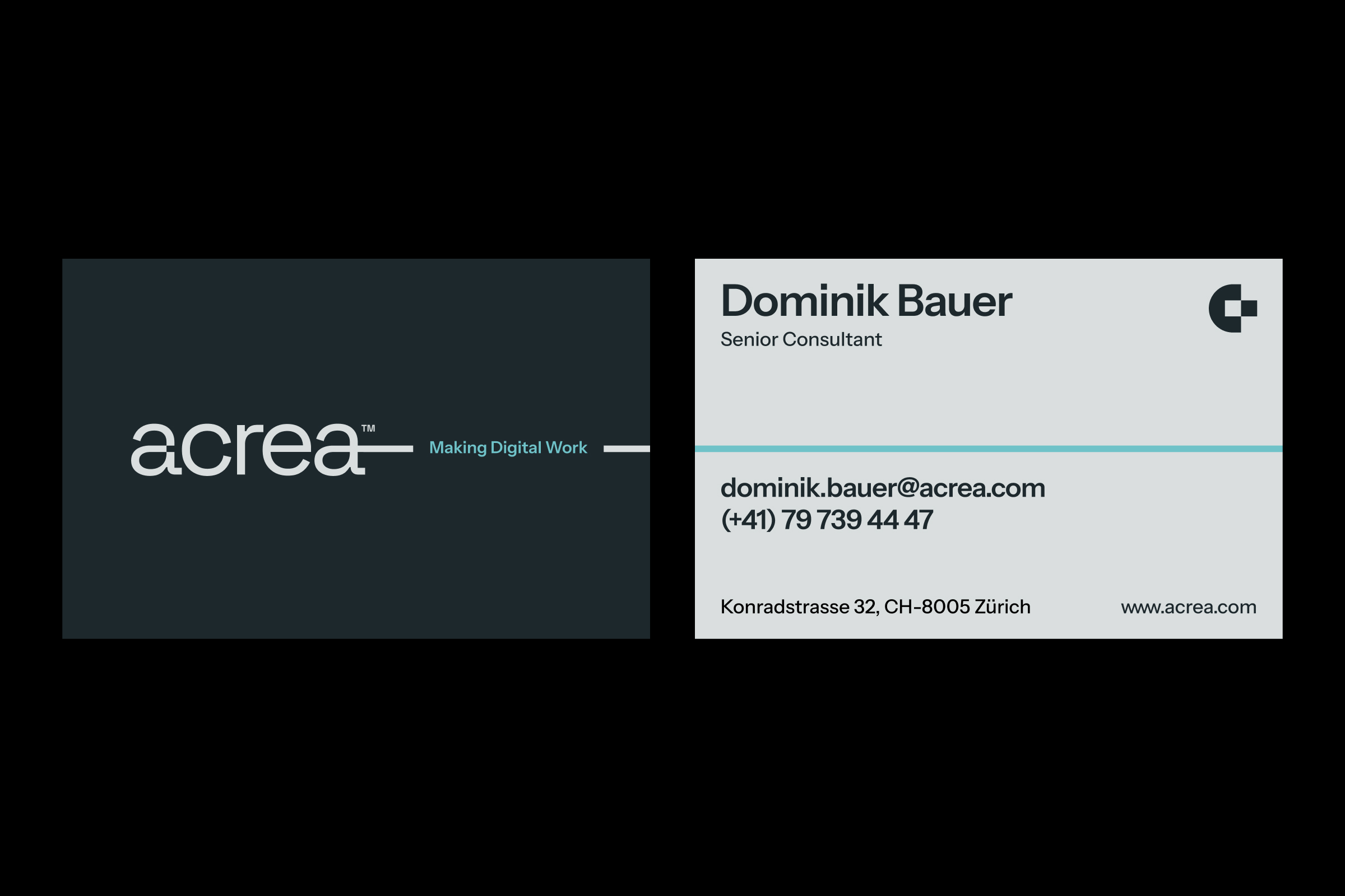 Acrea business cards front and back