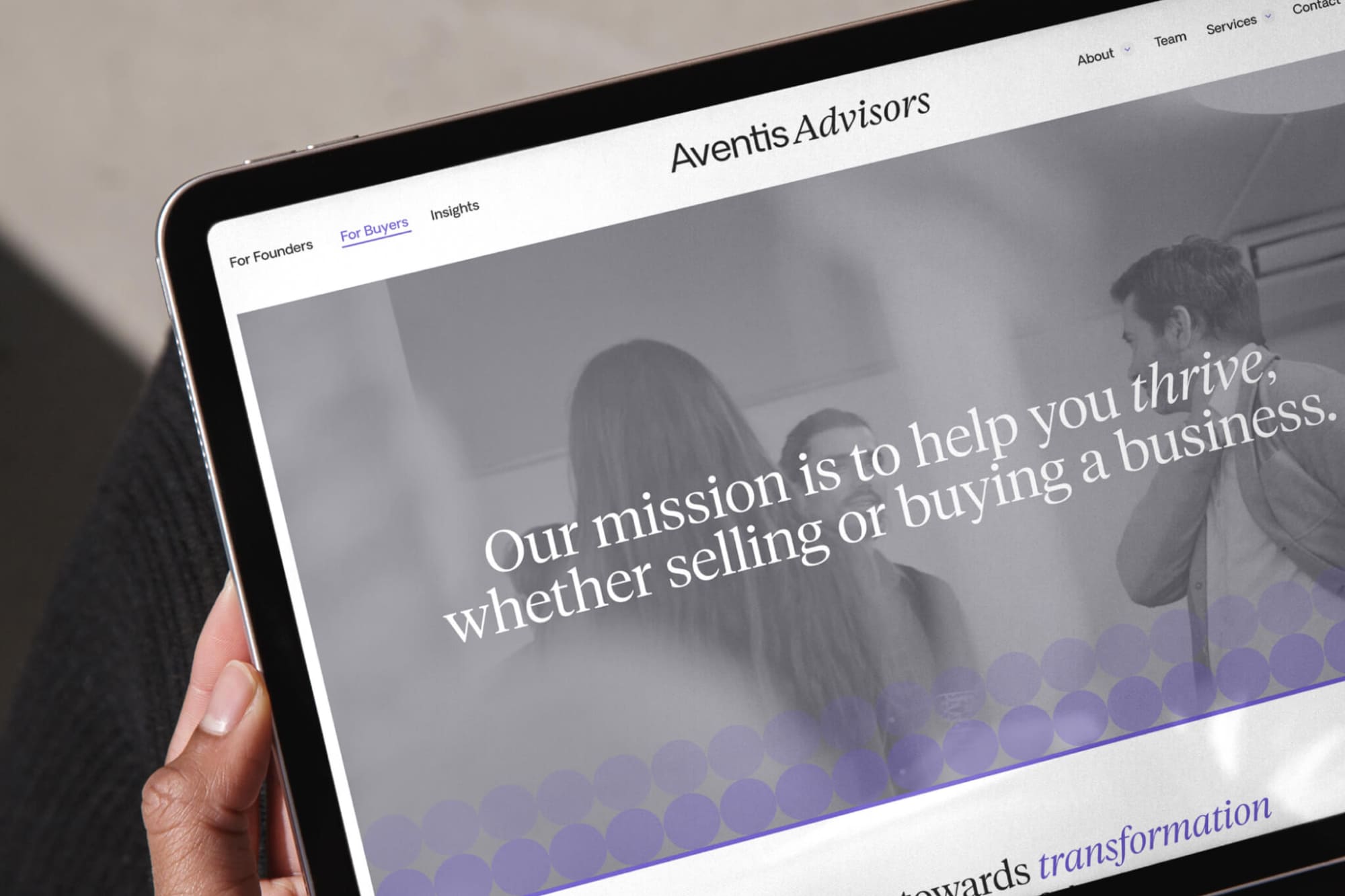 Aventis website on tablet