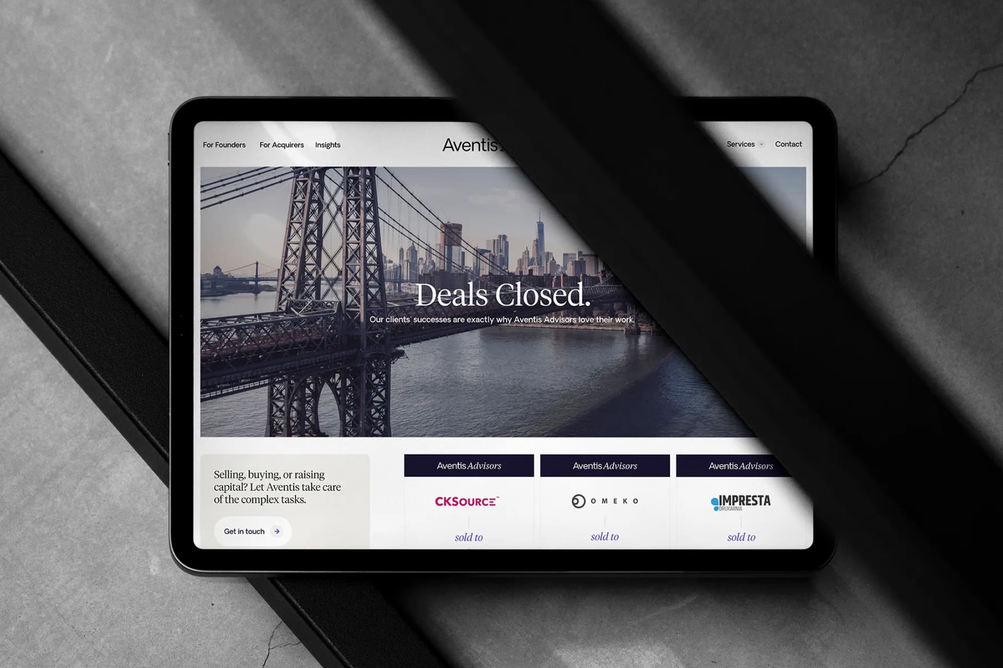 Aventis website on tablet